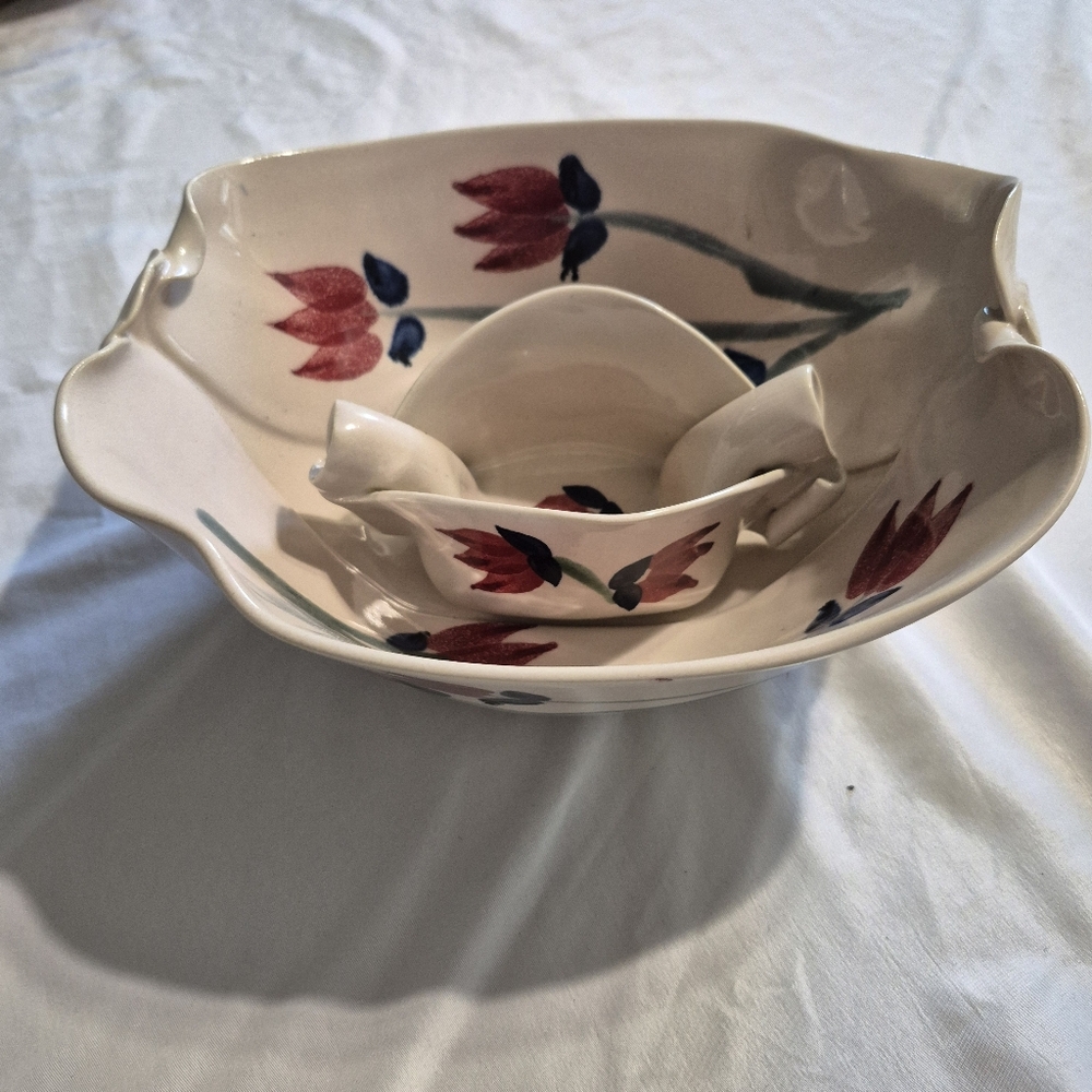 Nancy Hilborn Pottery 2 Piece Set Chip And Dip Serving Bowls Pinch Pleated